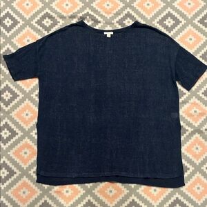 J.Jill PureJill Petite Women’s Navy Blue Linen Blend Short Sleeve Top Size M